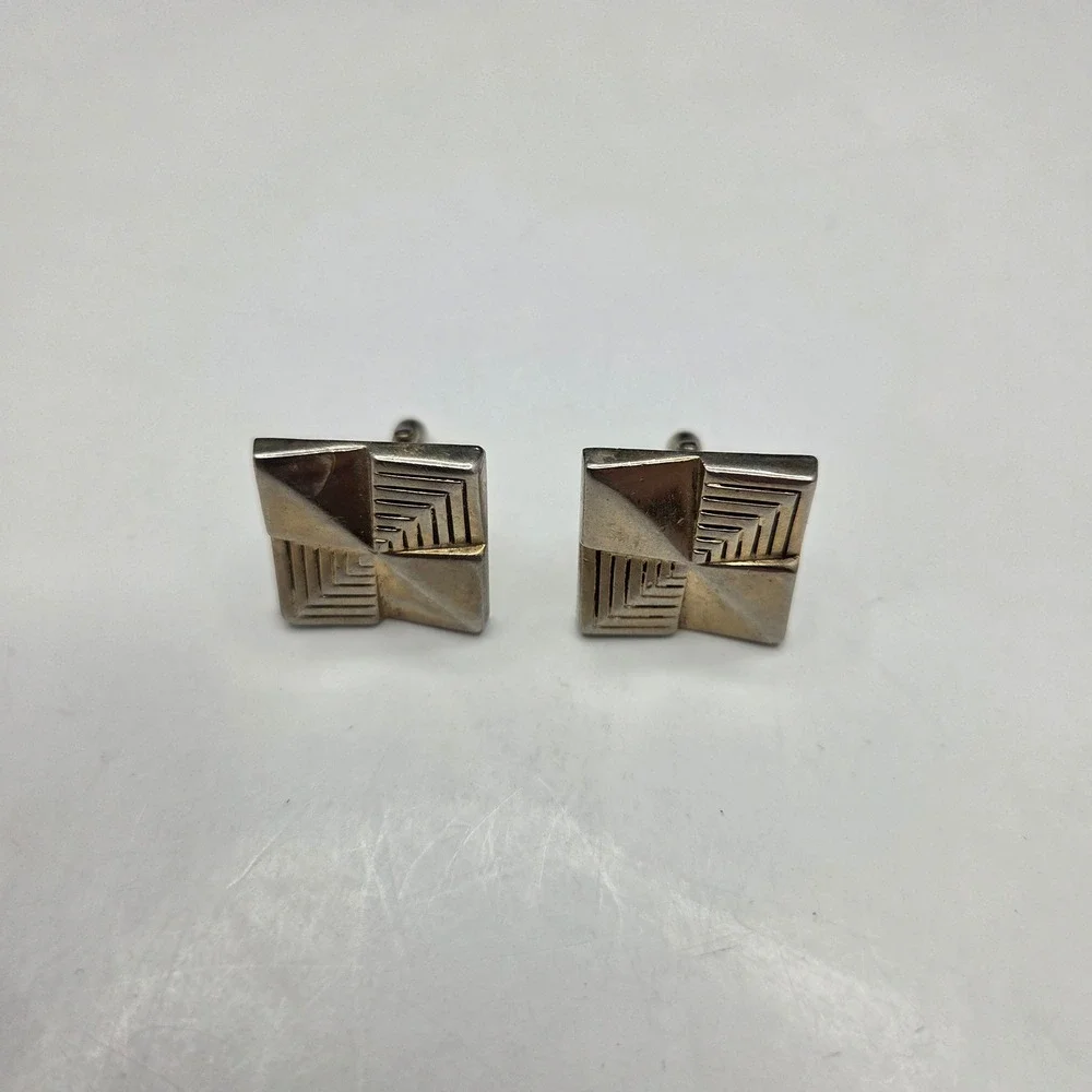 Swank Cufflinks Vintage Geometric Square Silver Tone Mid Century Modern OS